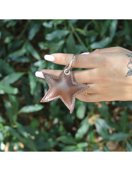 Porte-Clés Etoile en cuir Mixte Ebène