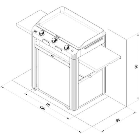 Combo Plancha gaz sur chariot- Fusion 75 - Gris cargo