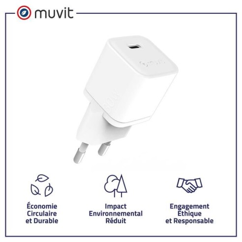 CHARGEUR SECTEUR UNIVERSEL - GAN 30W USB-C BIOSOURCE BLANC