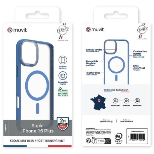 COQUE MAGSAFE 2M MAT FROST BLEU IPHONE 16 PLUS