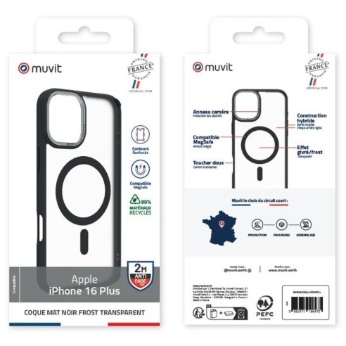 COQUE MAGSAFE 2M MAT FROST NOIR IPHONE 16 PLUS