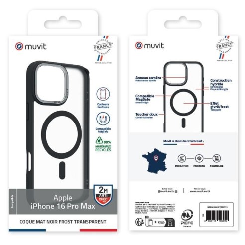 COQUE MAGSAFE 2M MAT FROST NOIR IPHONE 16 PRO MAX