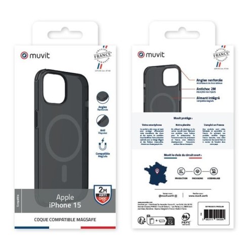 COQUE MAGSAFE 2M TRANSLUCIDE NOIR IPHONE 15