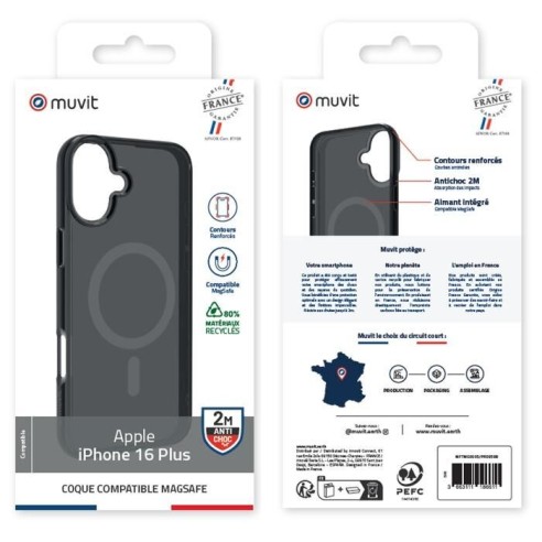 COQUE MAGSAFE 2M TRANSLUCIDE NOIR IPHONE 16 PLUS