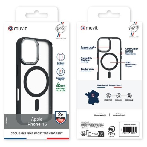 COQUE MAGSAFE 2M MAT FROST NOIR IPHONE 16