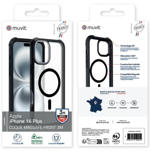 COQUE MAGSAFE 3M MAT FROST NOIR IPHONE 16 PLUS