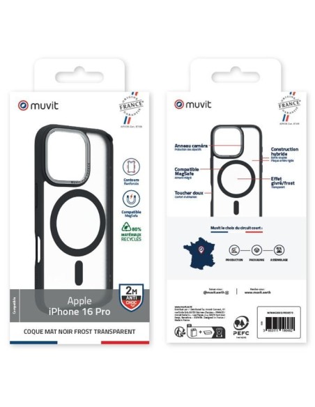 COQUE MAGSAFE 2M MAT FROST NOIR IPHONE 16 PRO