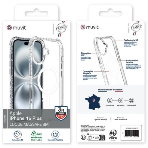 COQUE TRANSPARENTE MAGSAFE 3M IPHONE 16 PLUS