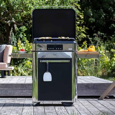 Combo Plancha gaz sur chariot - Enosign 65 - Noir et inox