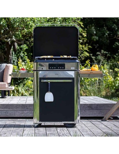 Combo Plancha gaz sur chariot - Enosign 65 - Noir et inox