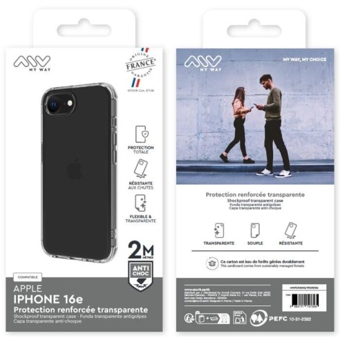 MYWAY FRANCE COQUE RENFORCEE 2M TRANSPARENTE IPHONE 16E