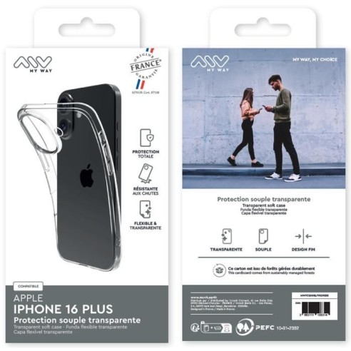 MYWAY FRANCE COQUE SOUPLE TRANSPARENTE IPHONE 16 PLUS
