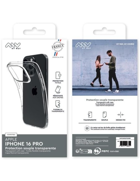 MYWAY FRANCE COQUE SOUPLE TRANSPARENTE IPHONE 16 PRO