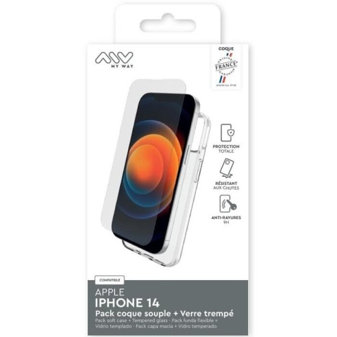 MYWAY FRANCE PACK COQUE SOUPLE + VERRE TREMPE IPHONE 14
