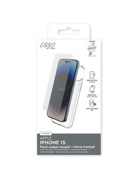 MYWAY FRANCE PACK COQUE SOUPLE + VERRE TREMPE IPHONE 15