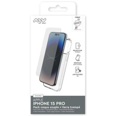 MYWAY FRANCE PACK COQUE SOUPLE + VERRE TREMPE IPHONE 15 PRO 2