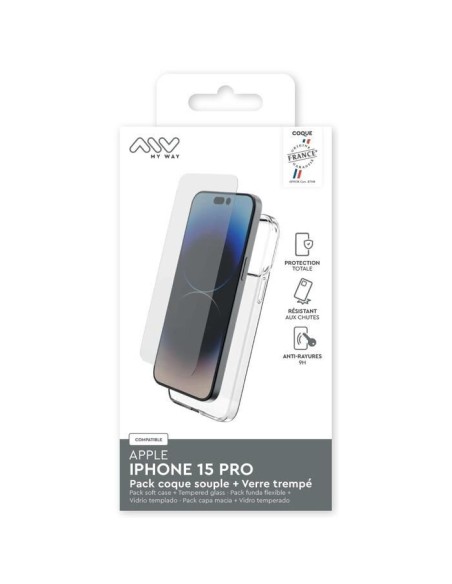 MYWAY FRANCE PACK COQUE SOUPLE + VERRE TREMPE IPHONE 15 PRO