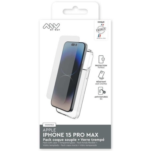 MYWAY FRANCE PACK COQUE SOUPLE + VERRE TREMPE IPHONE 15 PRO MAX