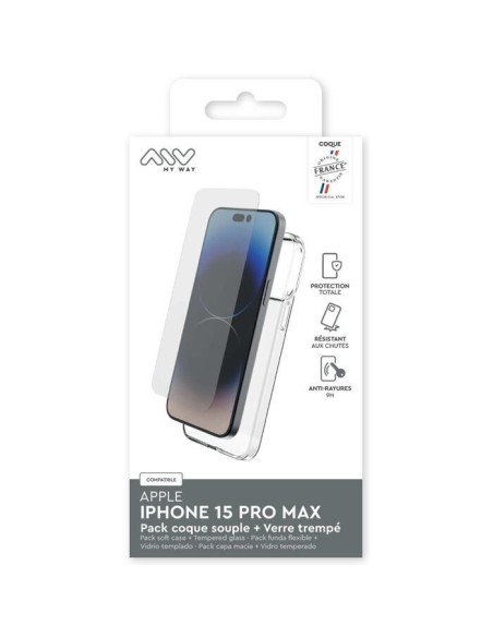 MYWAY FRANCE PACK COQUE SOUPLE + VERRE TREMPE IPHONE 15 PRO MAX