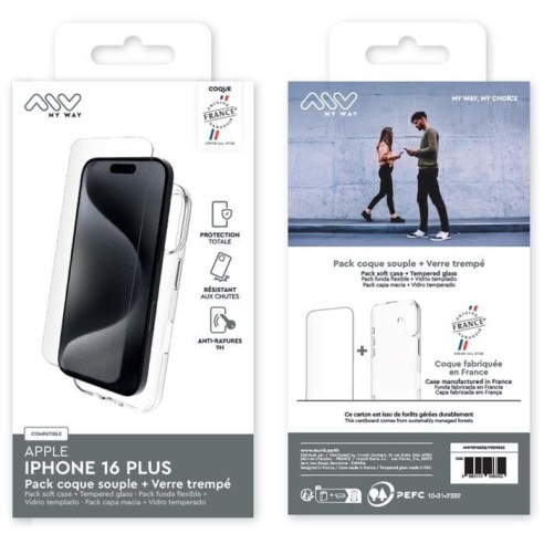 MYWAY FRANCE PACK COQUE SOUPLE + VERRE TREMPE IPHONE 16 PLUS