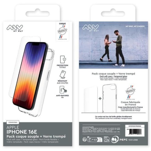 MYWAY FRANCE PACK COQUE SOUPLE + VERRE TREMPE IPHONE 16E