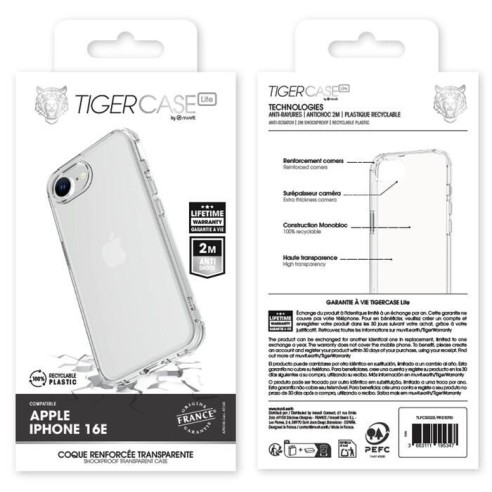 TIGER CASE LITE FRANCE COQUE TRANSPARENTE 2M APPLE IPHONE 16E GARANTIE VIE