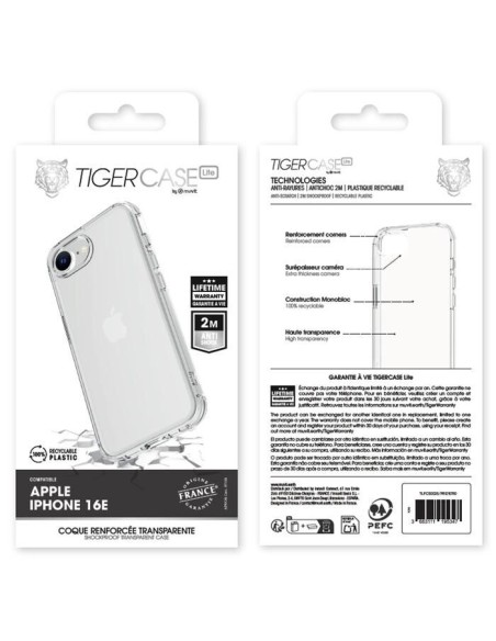 TIGER CASE LITE FRANCE COQUE TRANSPARENTE 2M APPLE IPHONE 16E GARANTIE VIE
