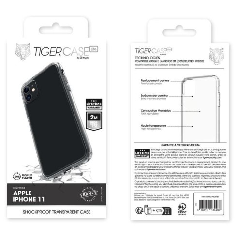 TIGER CASE LITE FRANCE COQUE TRANSPARENTE 2M IPHONE 11 GARANTIE VIE