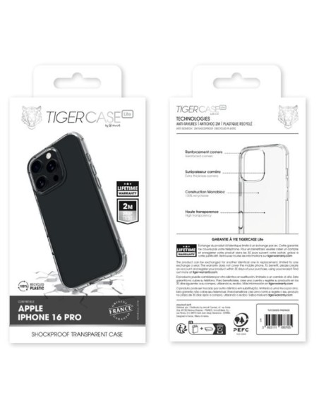 TIGER CASE LITE FRANCE COQUE TRANSPARENTE 2M IPHONE 16 PRO GARANTIE VIE