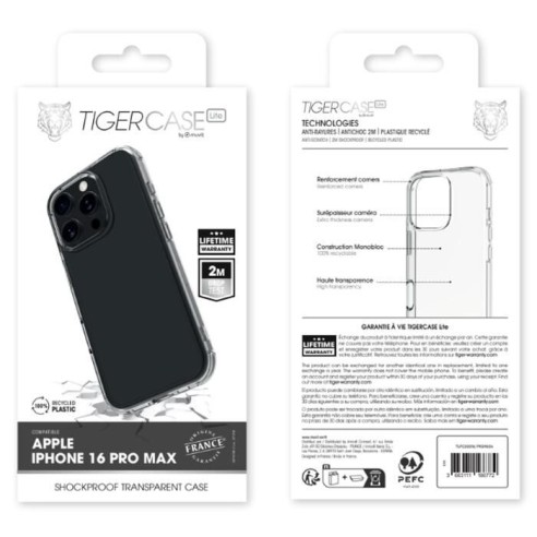 TIGER CASE LITE FRANCE COQUE TRANSPARENTE 2M IPHONE 16 PRO MAX GARANTIE VIE