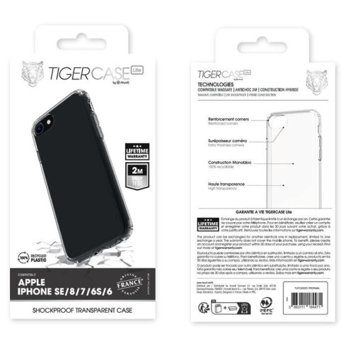 TIGER CASE LITE FRANCE COQUE TRANSPARENTE 2M IPHONE SE/8/7/6S/6 GARANTIE VIE