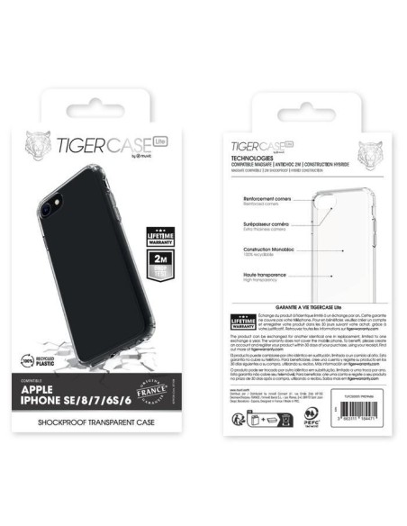 TIGER CASE LITE FRANCE COQUE TRANSPARENTE 2M IPHONE SE/8/7/6S/6 GARANTIE VIE