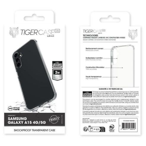 TIGER CASE LITE FRANCE COQUE TRANSPARENTE 2M SAMSUNG GALAXY A15 4G/5G GARANTIE VIE