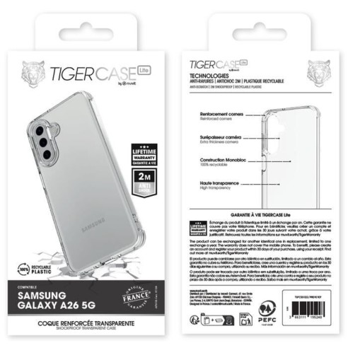 TIGER CASE LITE FRANCE COQUE TRANSPARENTE 2M SAMSUNG GALAXY A26 5G GARANTIE VIE