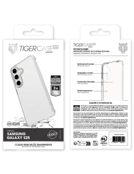 TIGER CASE LITE FRANCE COQUE TRANSPARENTE 2M SAMSUNG GALAXY S25 GARANTIE VIE