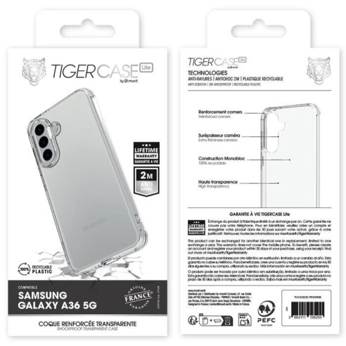 TIGER CASE LITE FRANCE COQUE TRANSPARENTE 2M SAMSUNG GALAXY A36 5G GARANTIE VIE