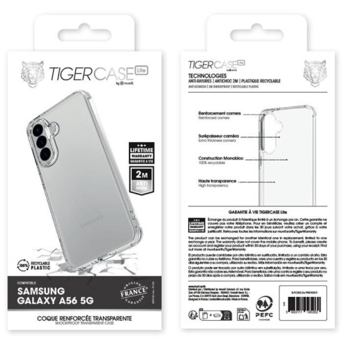 TIGER CASE LITE FRANCE COQUE TRANSPARENTE 2M SAMSUNG GALAXY A56 5G GARANTIE VIE