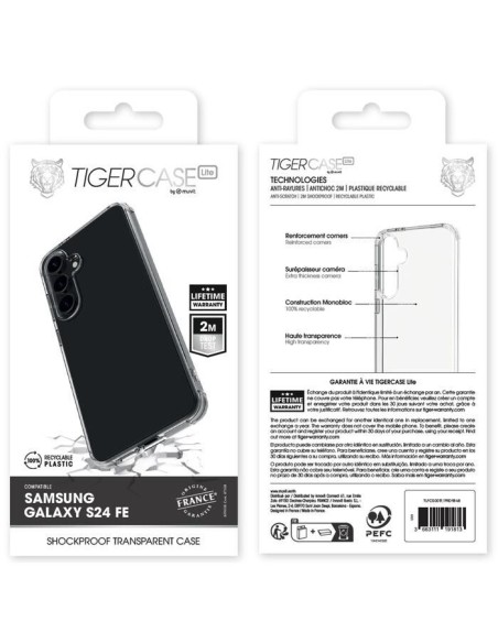 TIGER CASE LITE FRANCE COQUE TRANSPARENTE 2M SAMSUNG GALAXY S24 FE GARANTIE VIE