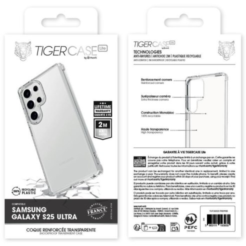 TIGER CASE LITE FRANCE COQUE TRANSPARENTE 2M SAMSUNG GALAXY S25 ULTRA GARANTIE VIE