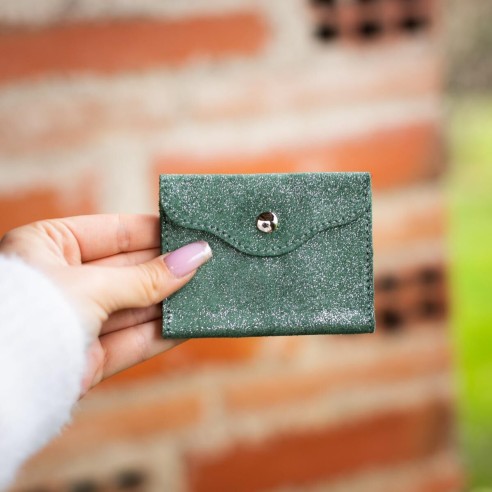 Etui à cartes Balance en cuir Pailleté Basilic
