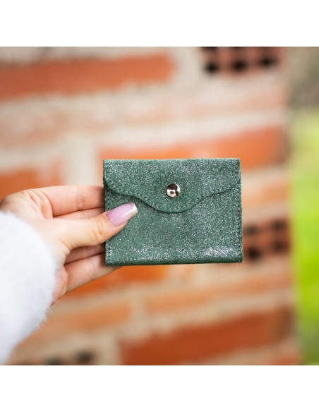 Etui à cartes Balance en cuir Pailleté Basilic