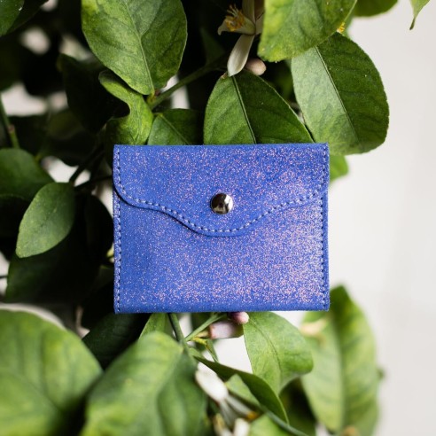 Etui à cartes Balance en cuir Pailleté Bleu Roi