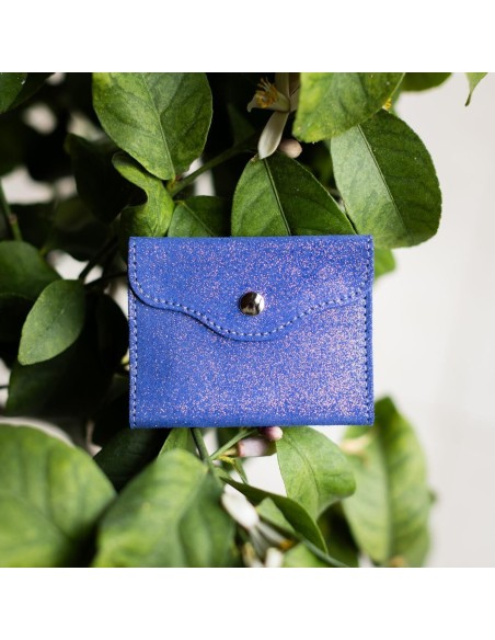 Etui à cartes Balance en cuir Pailleté Bleu Roi