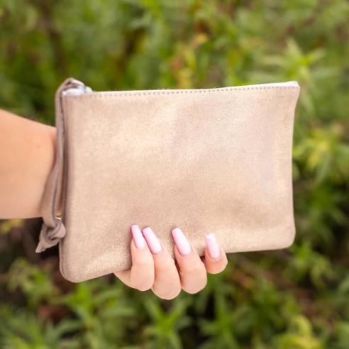 Midi Dragonnière en cuir Pailleté Grège