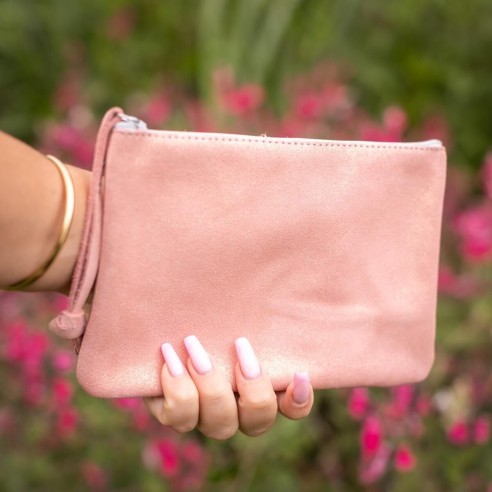 Midi Dragonnière en cuir Pailleté Pêche