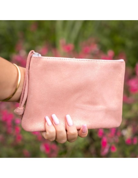 Midi Dragonnière en cuir Pailleté Pêche