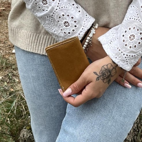 Etui Double à Cartes en cuir Mixte Caramel