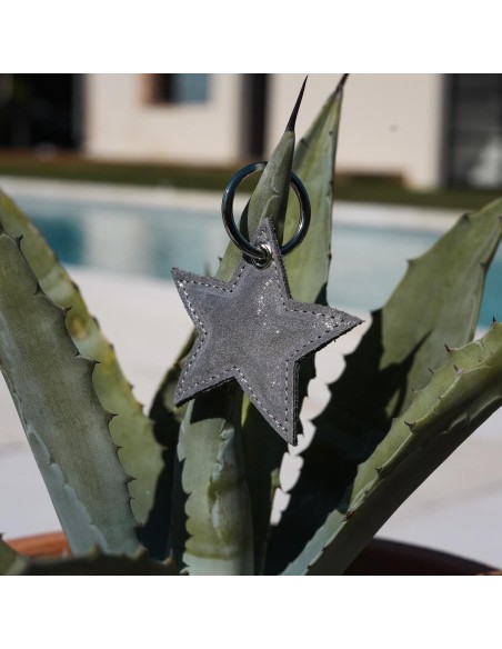 Porte-Clés Etoile en cuir Pailleté Plume