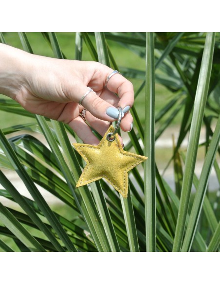 Porte Clés Etoile en cuir Pailleté Tournesol