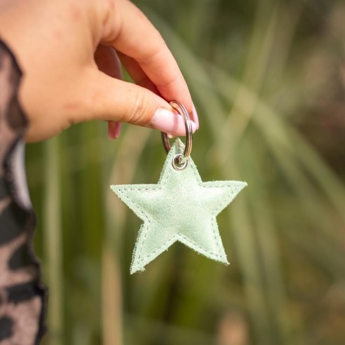Porte-clés Etoile en cuir Pailleté Vert Jade